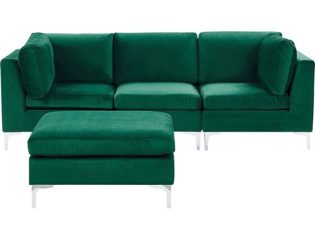 Sofá Rinconera con Reposapiés Evja (Verde - Terciopelo -85x255x84 cm)