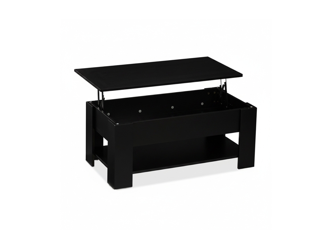 Mesa De Centro Relaxdays, Ajustável, Hbd: 42x98x50 Cm, Mesa De Estar Com Espaço De Arrumação, Superfície Extra, Preta
