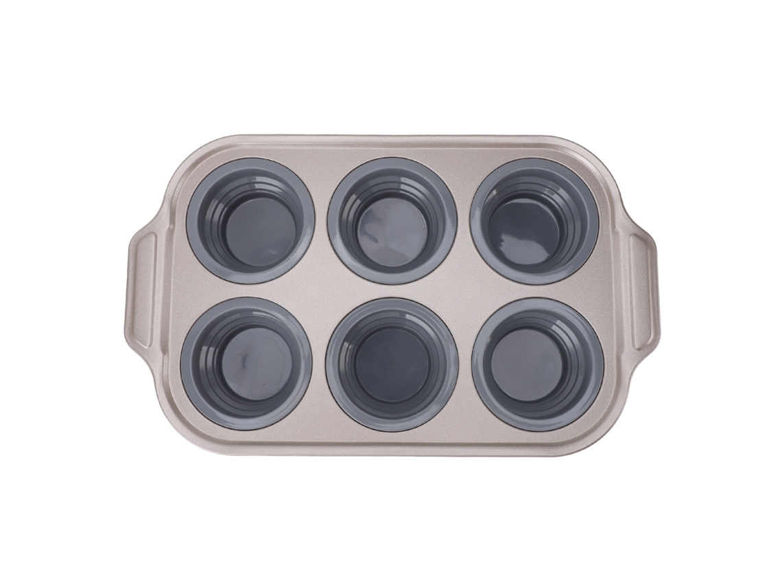 Moldes de silicona plegables para cupcakes con 6 cavidades para repostería casera - Gris