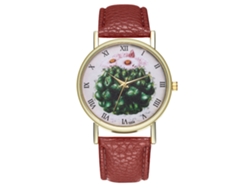 Reloj De Cuarzo Unisex Con Correa De Cuero Pu Y Dial De Cactus Zhoulianfa (café)