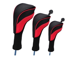 Fundas para palos de golf (3 piezas, rojas) para maderas de calle, drivers e híbridos. Juego de fundas de malla largas.