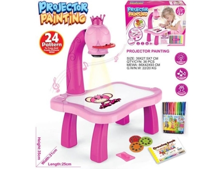 Proyector de dibujo para niños, juego de pintura de aprendizaje educativo musical con bolígrafo de pintura rosa ROKOO