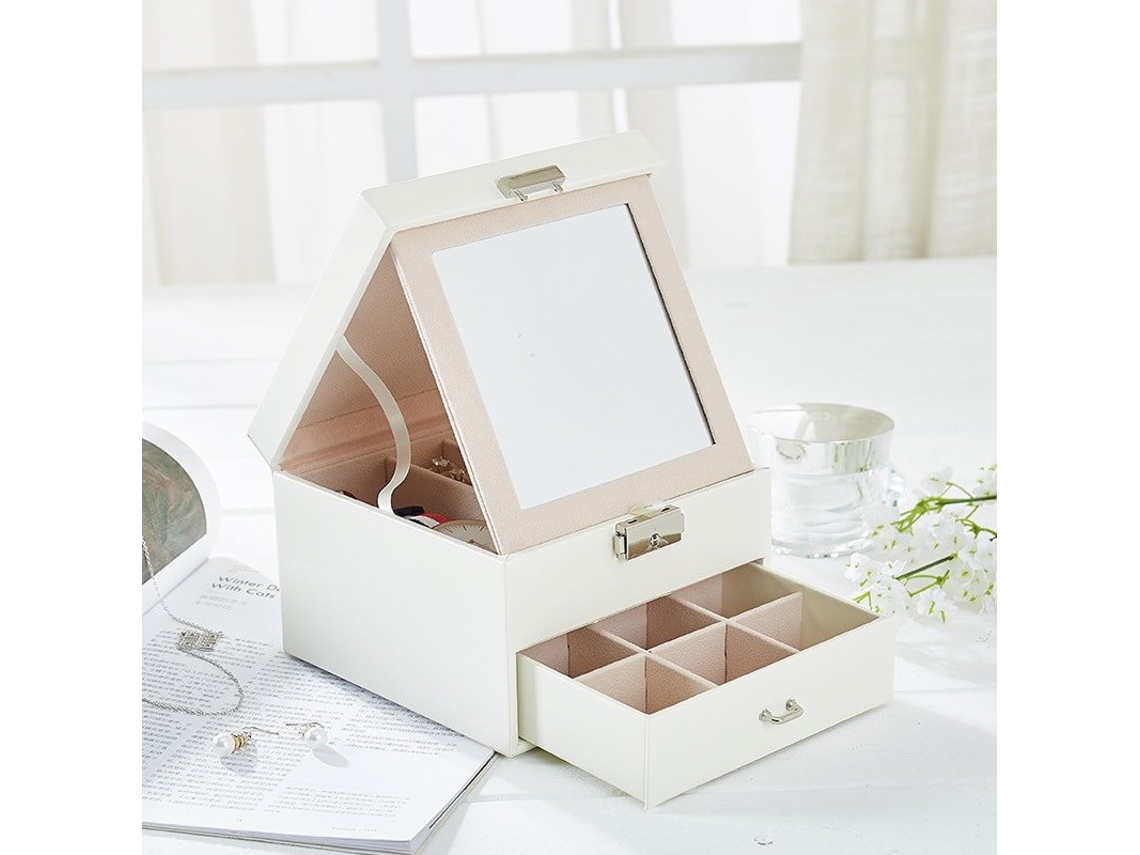 Joyero con cerradura 16 x 16 cm - Blanco