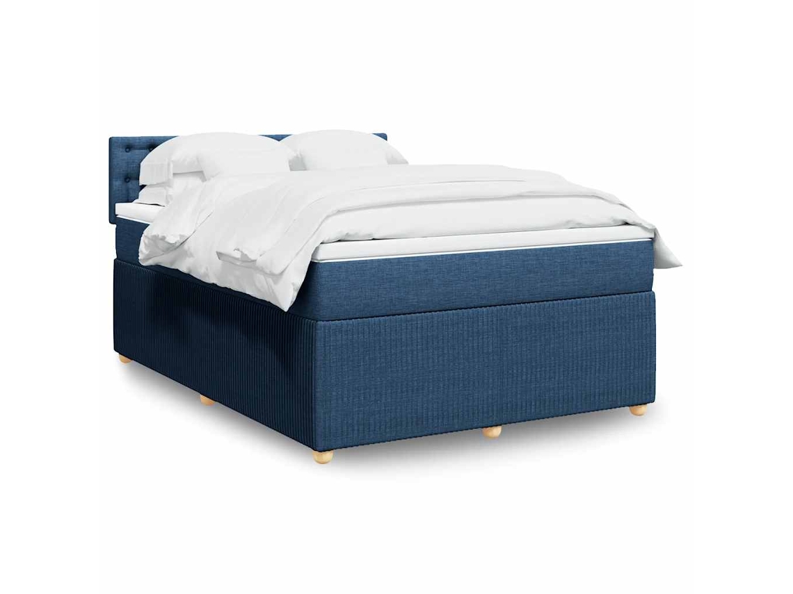 Cama Box Spring Con Colchón Tela Azul 140x200 Cm