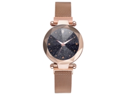 Reloj De Cuarzo Para Mujer Con Correa De Malla Y Botón Magnético, Esfera Redonda, Oro Rosa.
