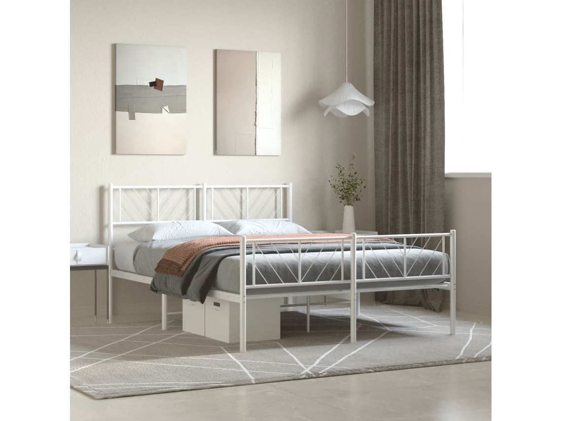 Estructura Cama Sin Colchón Con Estribo Metal Blanco 140x190 Cm