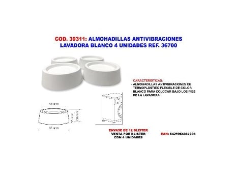 Almohadillas antivibraciones lavadora blanco 4 unds ref. 36700 (caja 12 unidades)