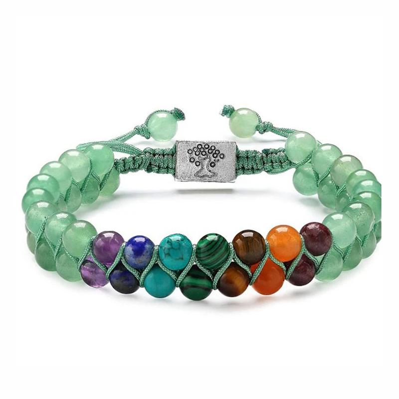 Pulsera Tejida Con Piedra De Chakras De Yoga De 4 Mm Y Árbol De La Vida, Joyería Hecha A Mano Para Parejas.