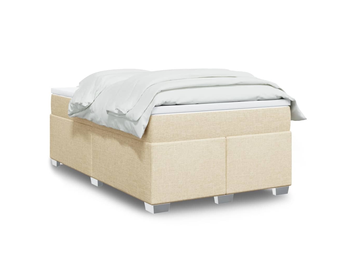 Cama Box Spring Con Colchón Tela Color Crema 120x190 Cm
