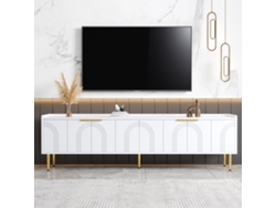 Mueble TV, mueble bajo lateral, puertas texturizadas, tiradores y patas dorados, 170 cm de largo x 35 cm de ancho x 47,5 cm de alto.