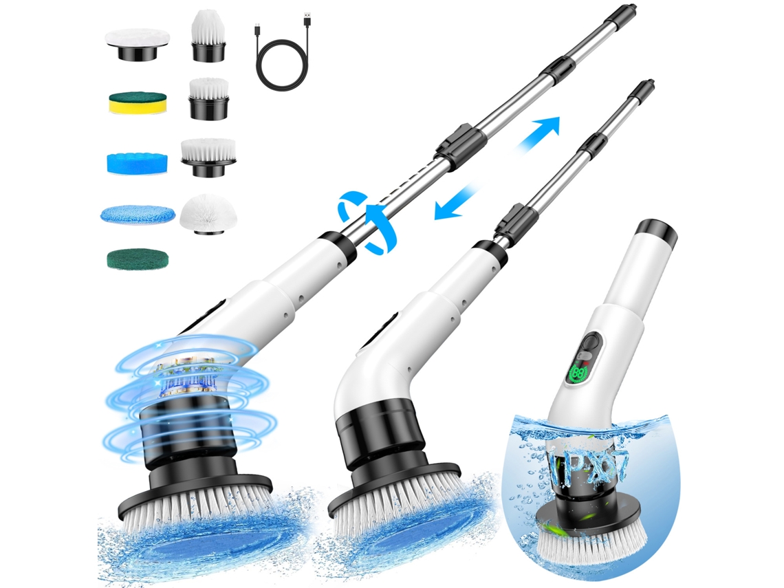 Cepillo Eléctrico De Limpieza Con 9 Cabezales Para Baño, Bañera Y Lavabo Digitallab Blanco