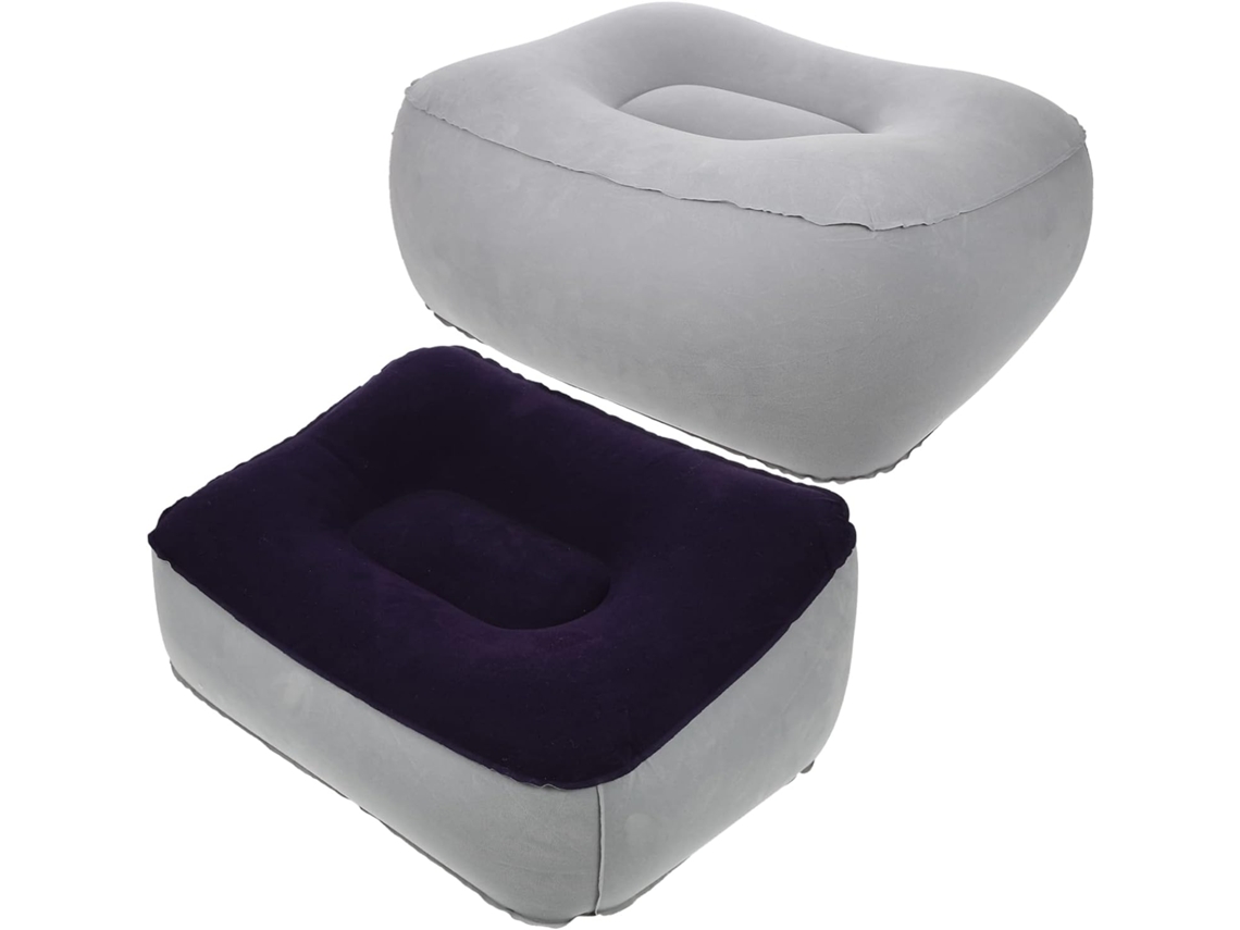 Juego De 2 Cojines Reposapiés Inflables De Pvc Flocado En Gris Azulado Y Gris.