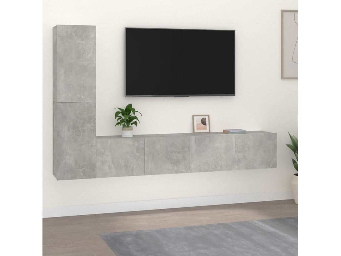 Pack Muebles de Armario Tv 4 Pzs Madera Procesada Gris Cemento