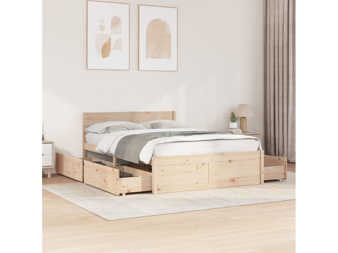 Estructura De Cama Sin Colchón Madera Maciza De Pino 120x190 Cm