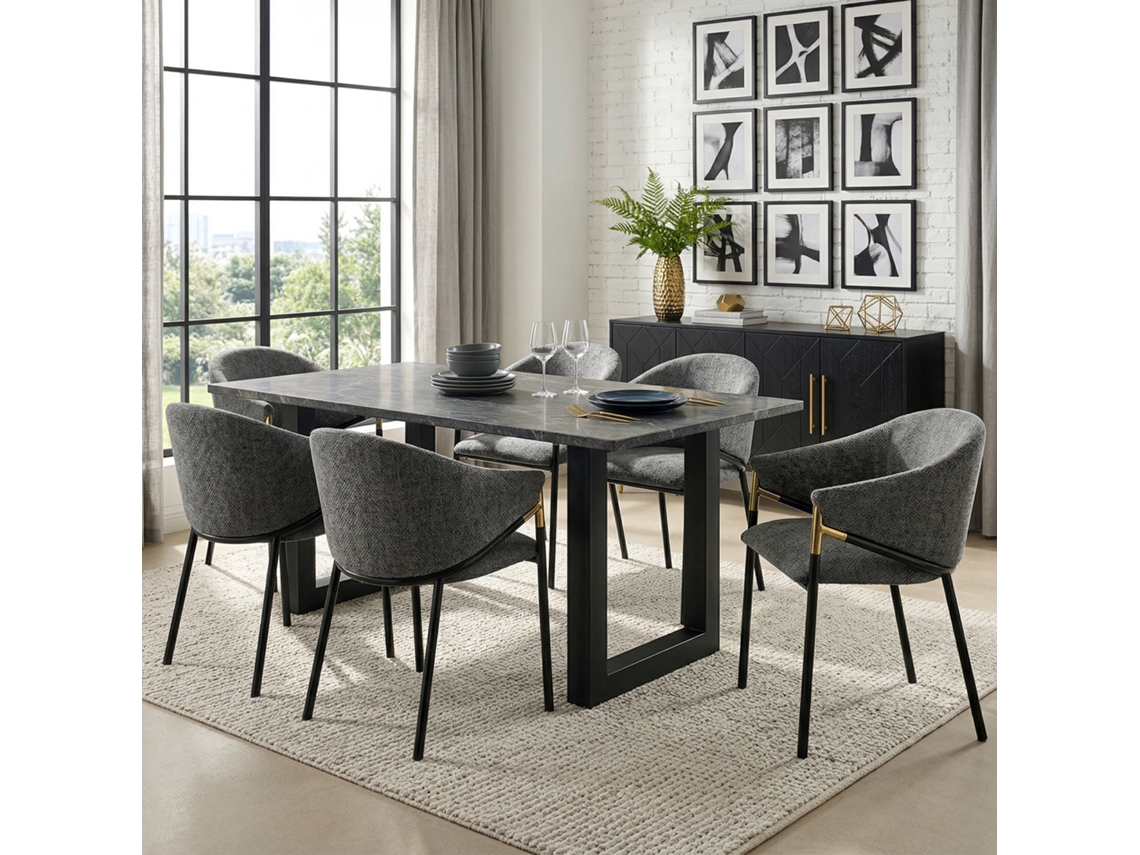 Sillas De Comedor 6 Unidades - Cómodas Y Transpirables, Modernas, Chenil Con Reposabrazos De Acero Inoxidable Dorado - Gris
