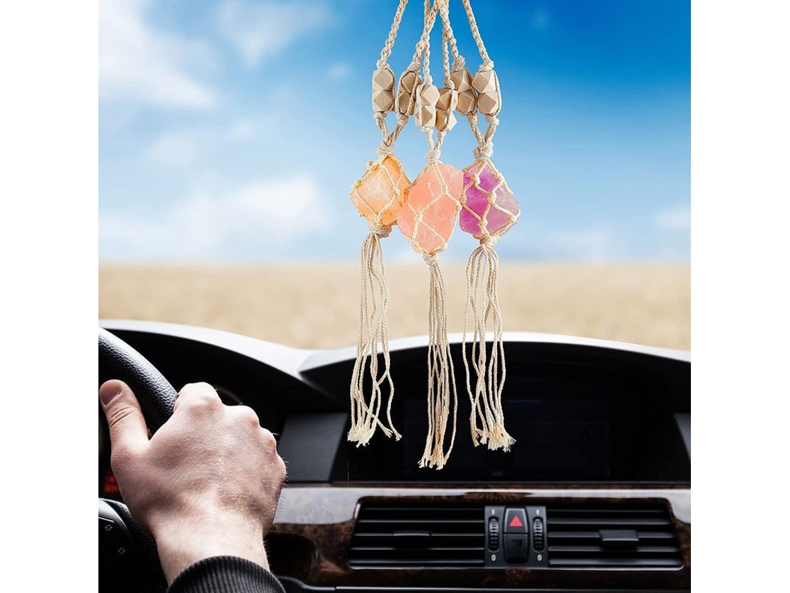 Paquete De 3 Colgantes De Sal Del Himalaya Para Coche, Decorativos Con Cristales, Buena Suerte, Decoración Para El Hogar Y El Coche.