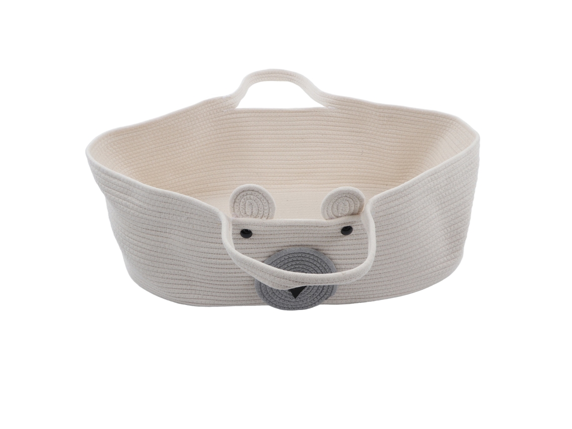Cesta Para Dormir De Bebé Con Adorable Diseño De Oso, Cuerda De Algodón, Compartimento De Almacenamiento Y Asas.
