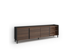 Mueble Tv, Televisión, 207x35x61cm, Para Tv Hasta 80", Diseño Industrial, Led, Roble Oscuro Y Negro