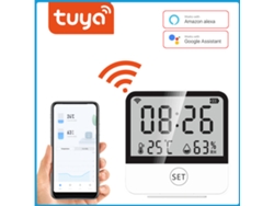 Sensor Inteligente De Temperatura Y Humedad Wifi Tuya Con Pantalla Grande, Función De Hora Y Compatible Con Alexa.