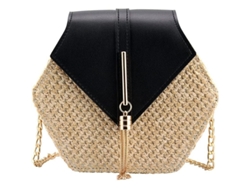 Bolso bandolera para mujer modelo 2026 en paja, estilo veraniego, con interior de piel sintética negra.