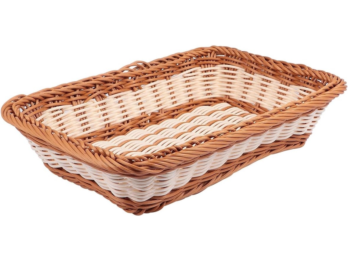 Cesta Tejida De Pp, Imitación Ratán Bicolor, 30x20x6 Cm, Para Fruta Y Hecha A Mano.