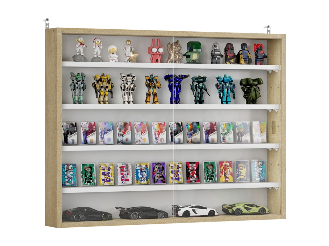 Vitrine Parede Madeira Portas Vidro Deslizantes 80x9,5x60 Branca Natural