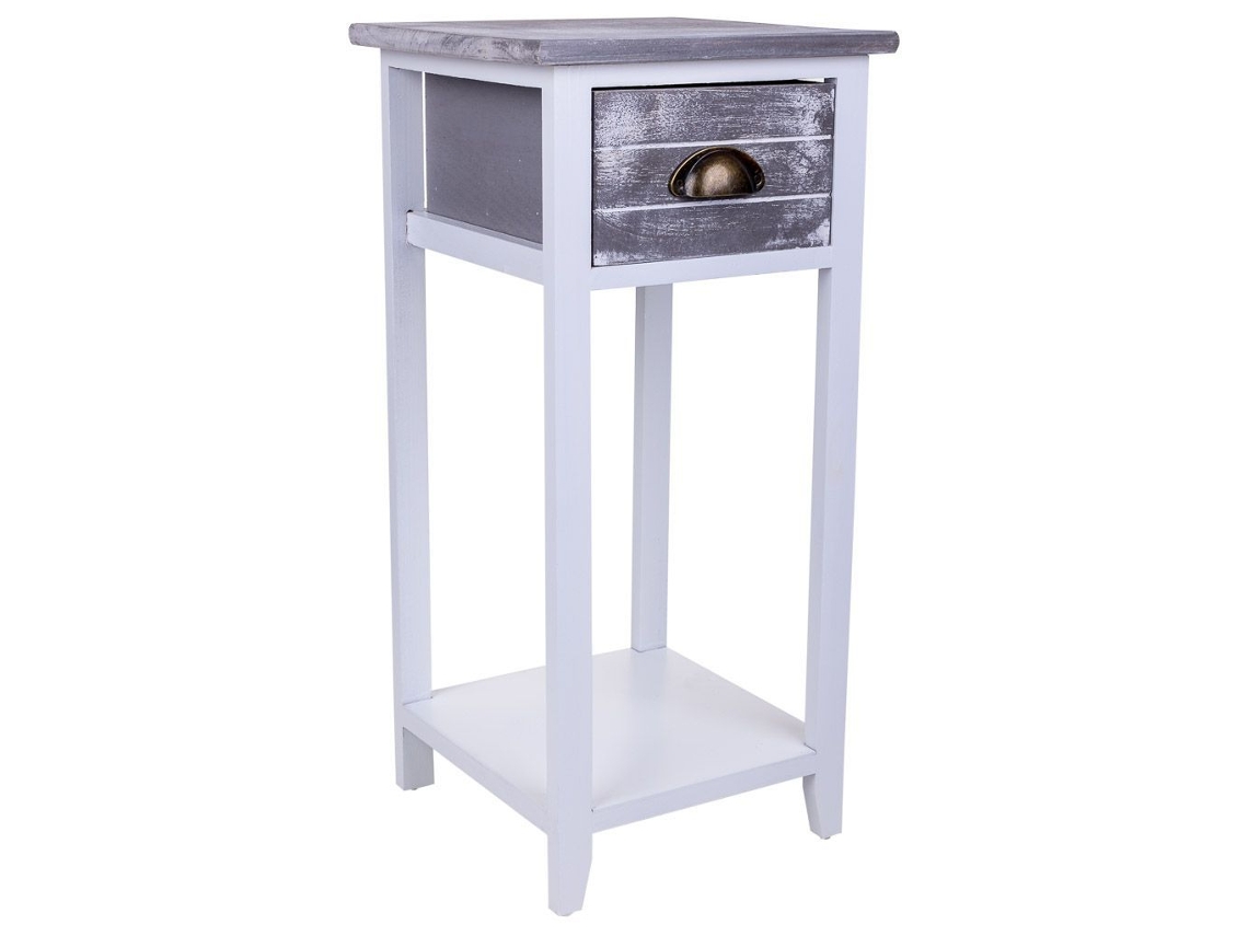 Mesita de Noche WANDERLUST DECO (Madera de Paulownia y Mdf - Blanco - 30 x 30 x 63 cm)