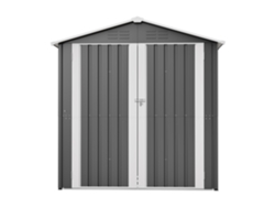 Caseta de jardín metálica de 142 x 185 cm con orificios de ventilación, base metálica y puerta con cerradura. Zkaka