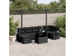 Conjunto de sofá de jardín de 8 piezas con cojines en mimbre sintético negro de DKD Home Decor