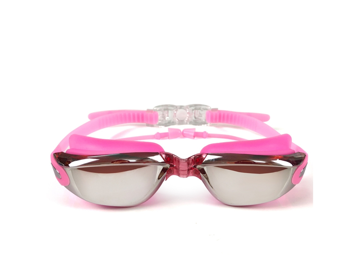 Gafas de natación impermeables antivaho con tapones de silicona - Rosa