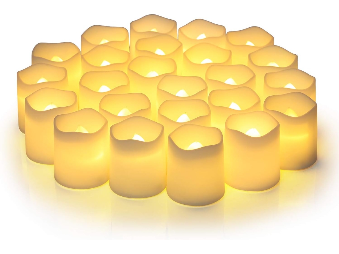 Pacote com 24 Velas Votivas Sem Chama Vela Falsa Elétrica Cintilante Sem Chama Luzes de Chá Led Operadas Por Bateria em Branco Quente