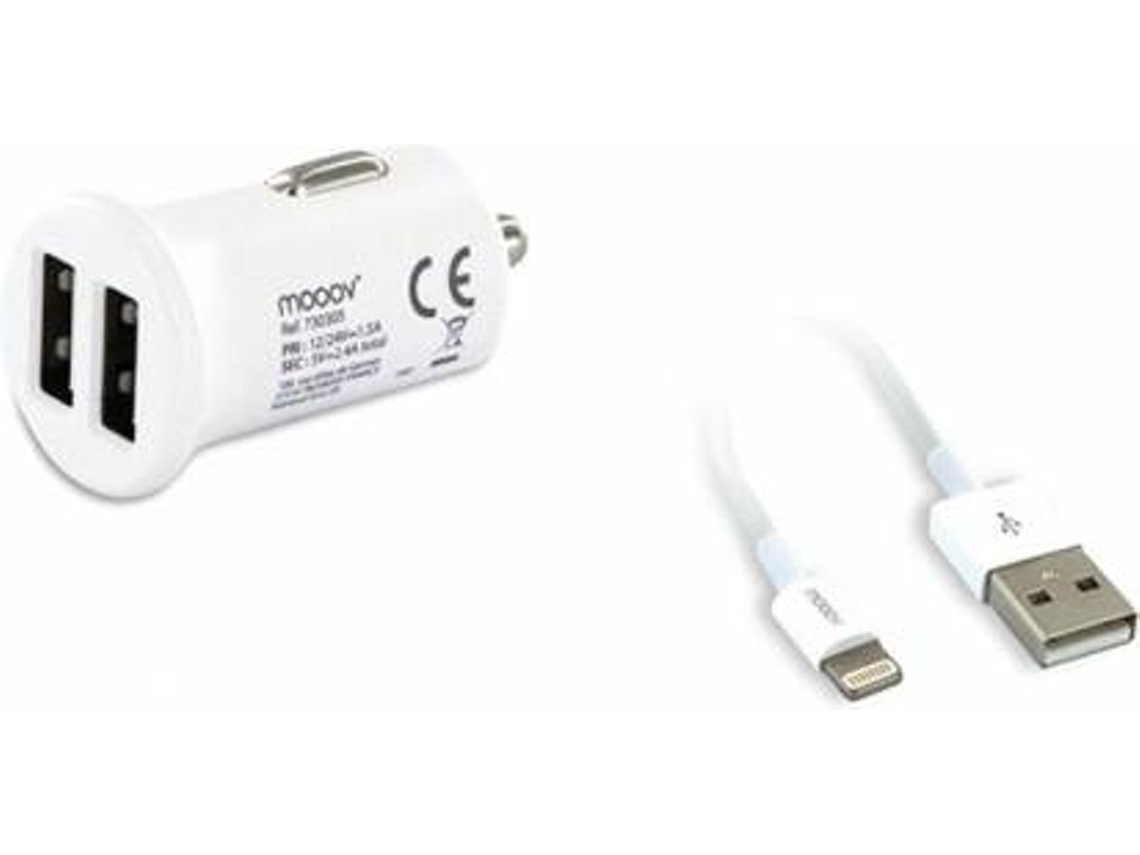 CARREGADOR CARRO 2.4AMP BRANCO + CABO L