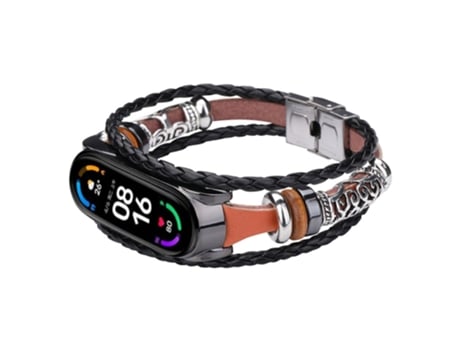 Correa de PU estilo étnico retro para Xiaomi Mi Band 5/6 - marrón/negro