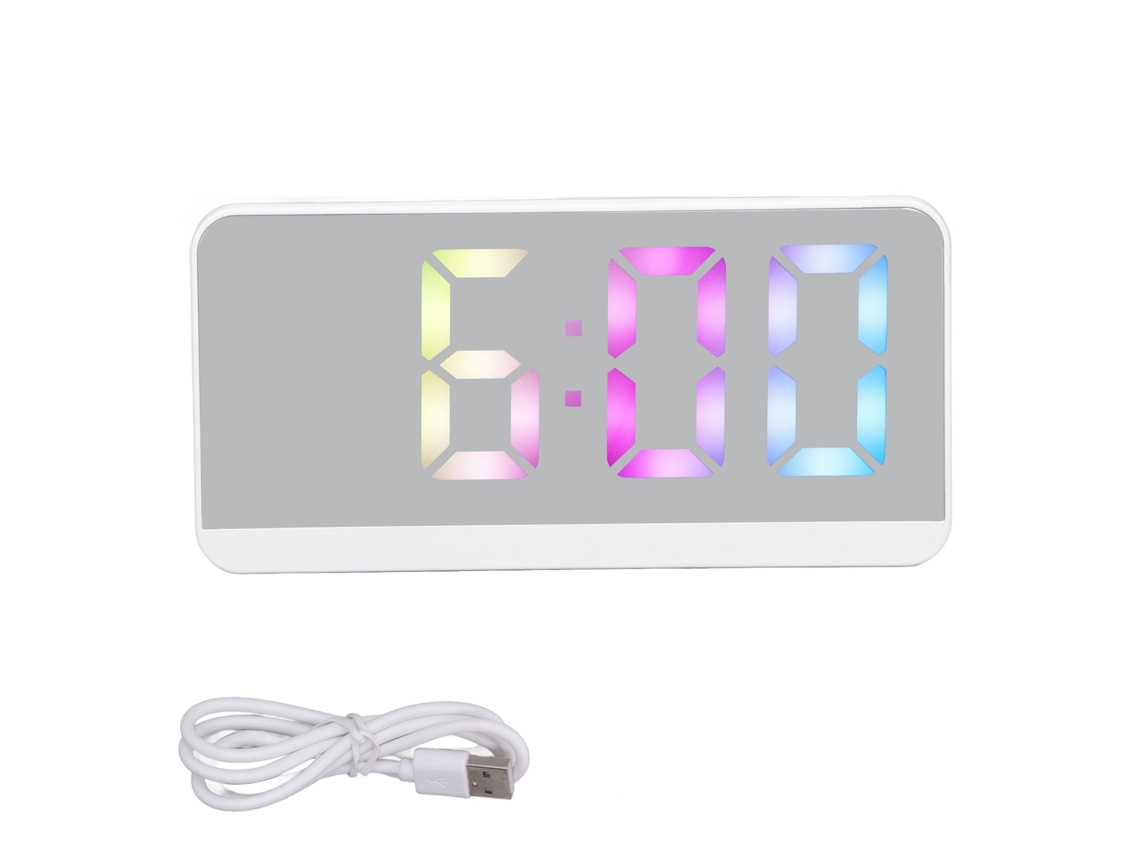 2026 Store-reloj Despertador Digital Blanco Con Pantalla Led Espejo, Reloj Electrónico De Gran Pantalla Para Hogar Dormitorio Oficina
