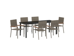 Conjunto de comedor de jardín VidaXL de 7 piezas de ratán gris