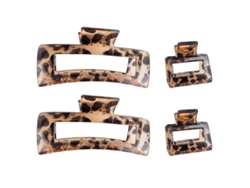2 pinzas para el pelo acrílicas con estampado de leopardo, finas y grandes, para la parte trasera de la cabeza.