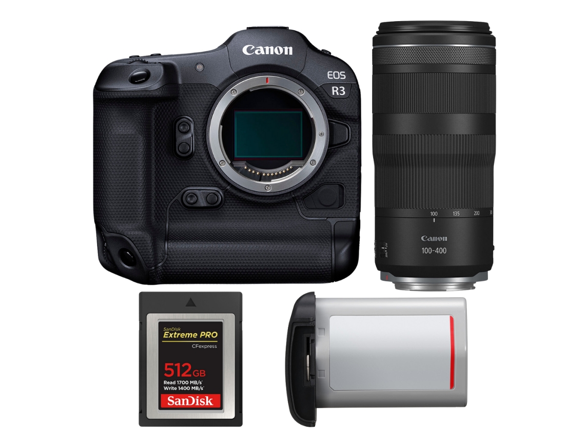 Canon Eos R3 + Rf 100-400mm F/5.6-8 Is Usm + 1 Sandisk 512gb Extreme Pro Cfexpress Type B + Canon Lp-e19 + Ebook Pricedirect