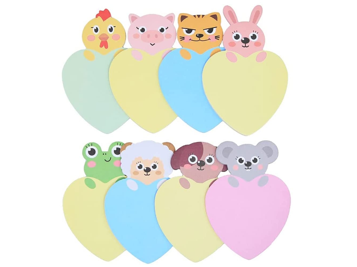 Un juego de 8 bonitos y originales blocs de notas adhesivas con formas de animales y un minicuaderno. Mdug