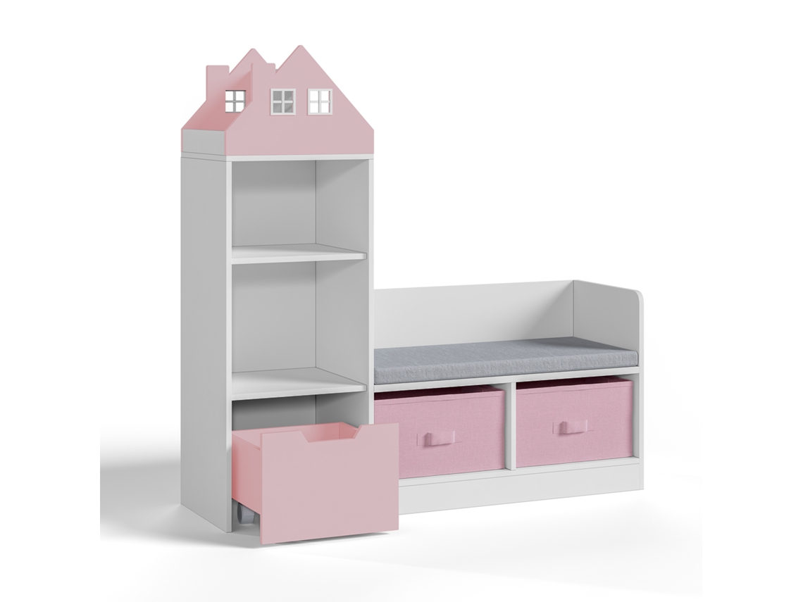 Banco infantil con estante Vipsali 100x99x30 cm Verde Rosa/Blanco [EN.CASA]
