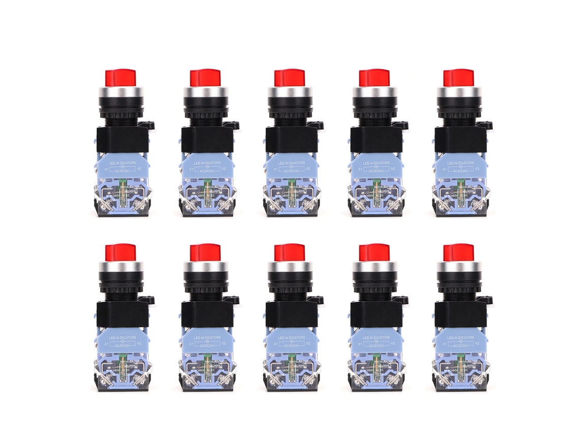 10 Pcs Interruptor Selector Bem38-11xd/21 2 Posiciones Con Luz Roja Mando 22mm Clave Reset Circuito Control