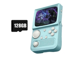 Consola portátil retro GOKOCO R36t con 128 GB de almacenamiento, 20.000 juegos y color turquesa.