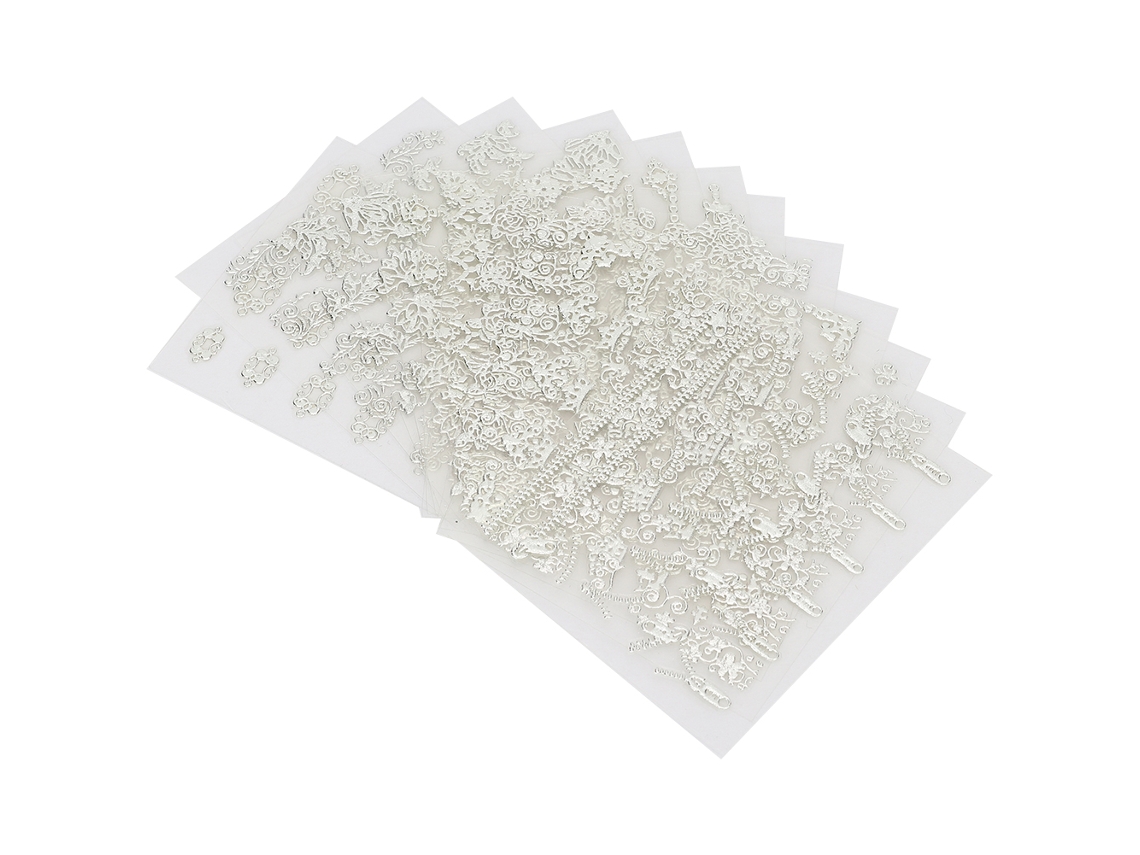 12 pegatinas 3D para uñas con diseños exquisitos para decoración de manicura DIY - Serie Plata