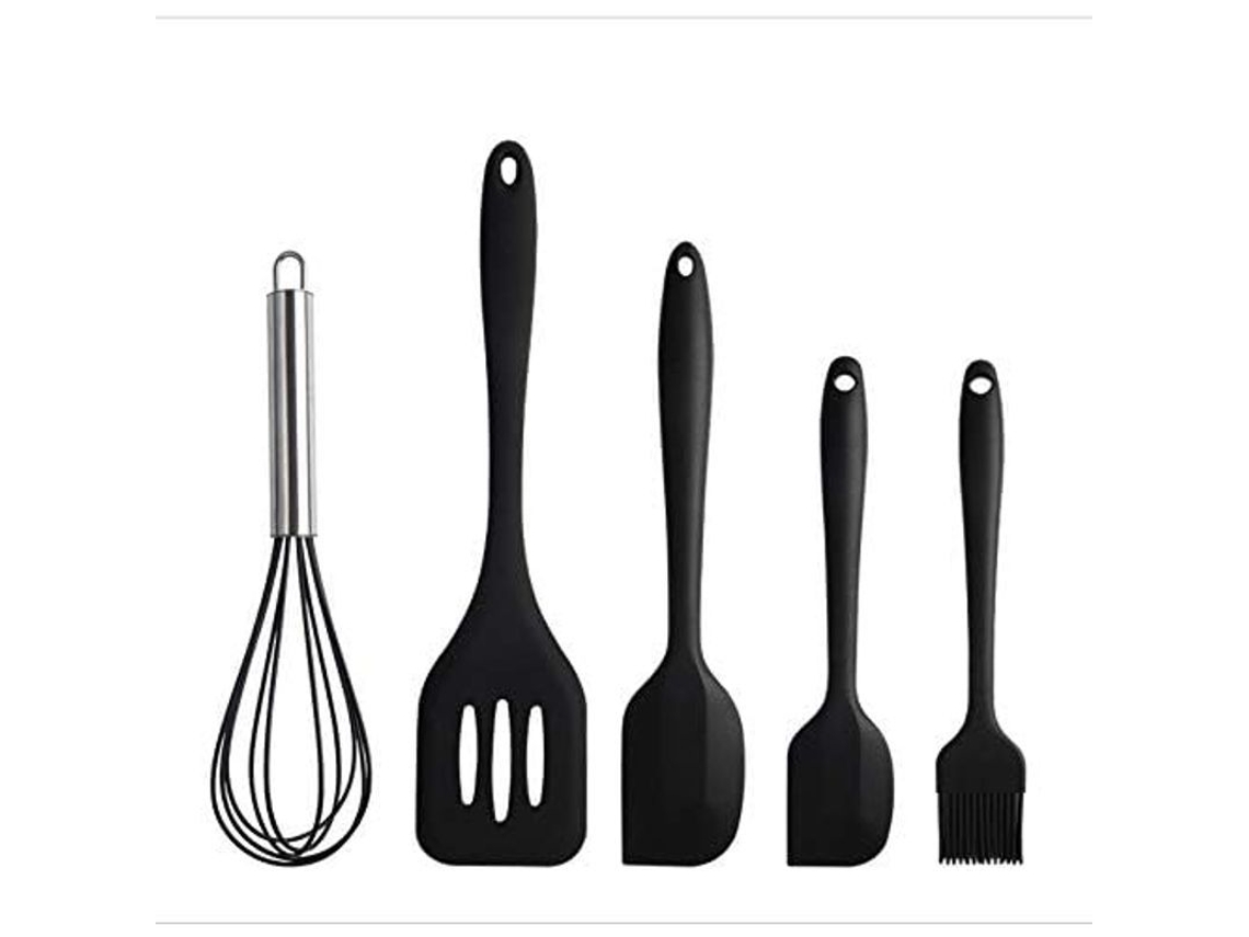 2026da-set De Espátulas De Silicona 5 Piezas Resistente Al Calor Incluye Cepillo Raspeador Batidor Para Cocina Horneado Mezcla Negro