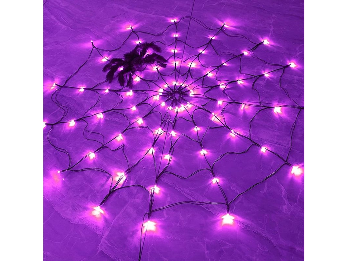 Luces De Telaraña Moradas Con Araña, Decoración De Halloween Con 8 Modos.