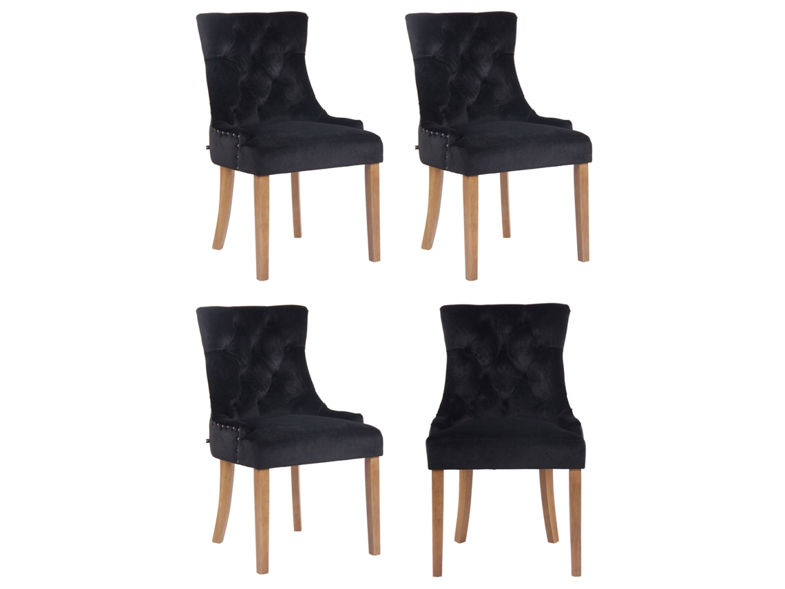 Juego de 4 sillas de comedor Aberdeen terciopelo negro/claro antiguo CLP
