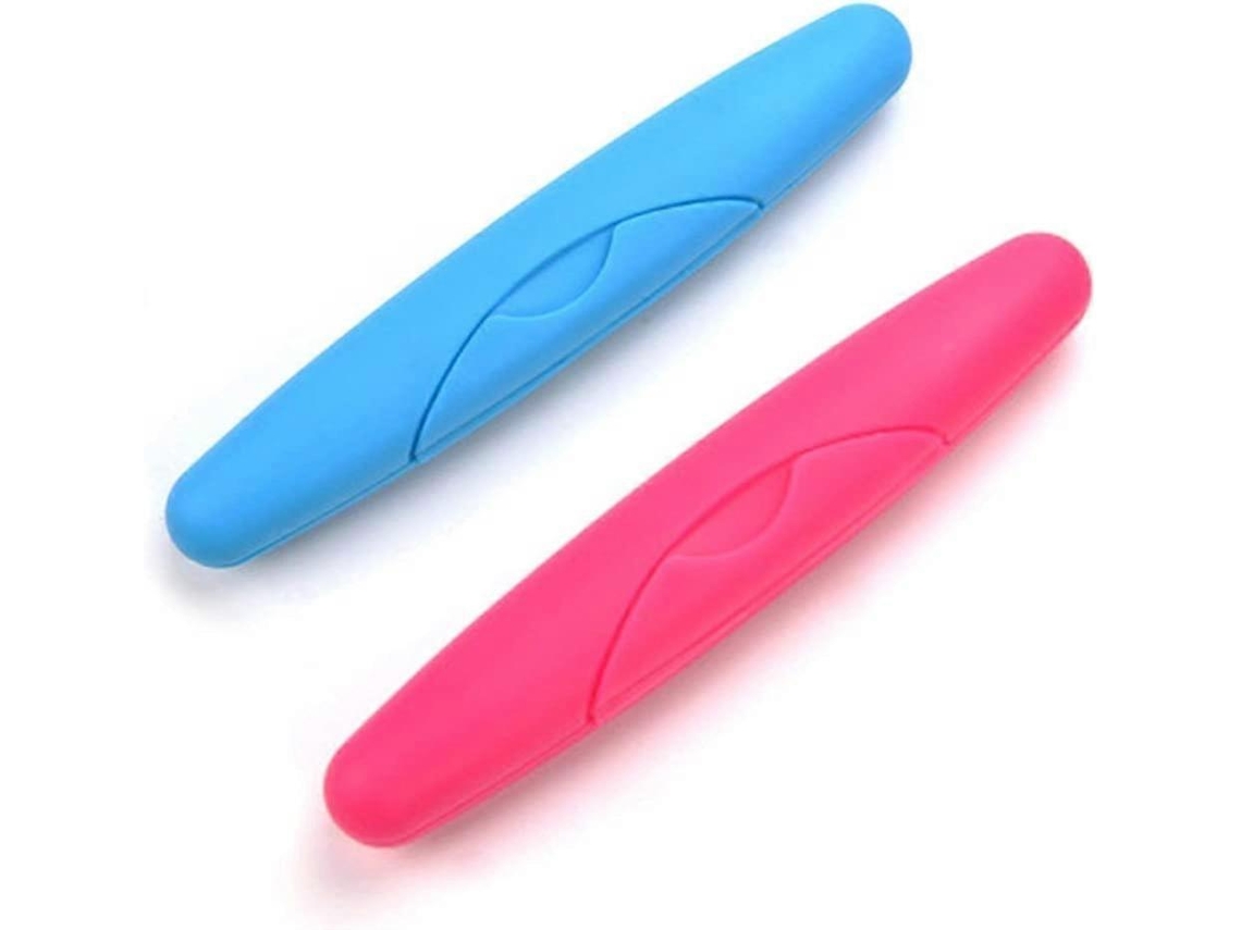 Caja portátil Rosewell para guardar cepillos de dientes (2 piezas, con cerradura, azul y rosa)
