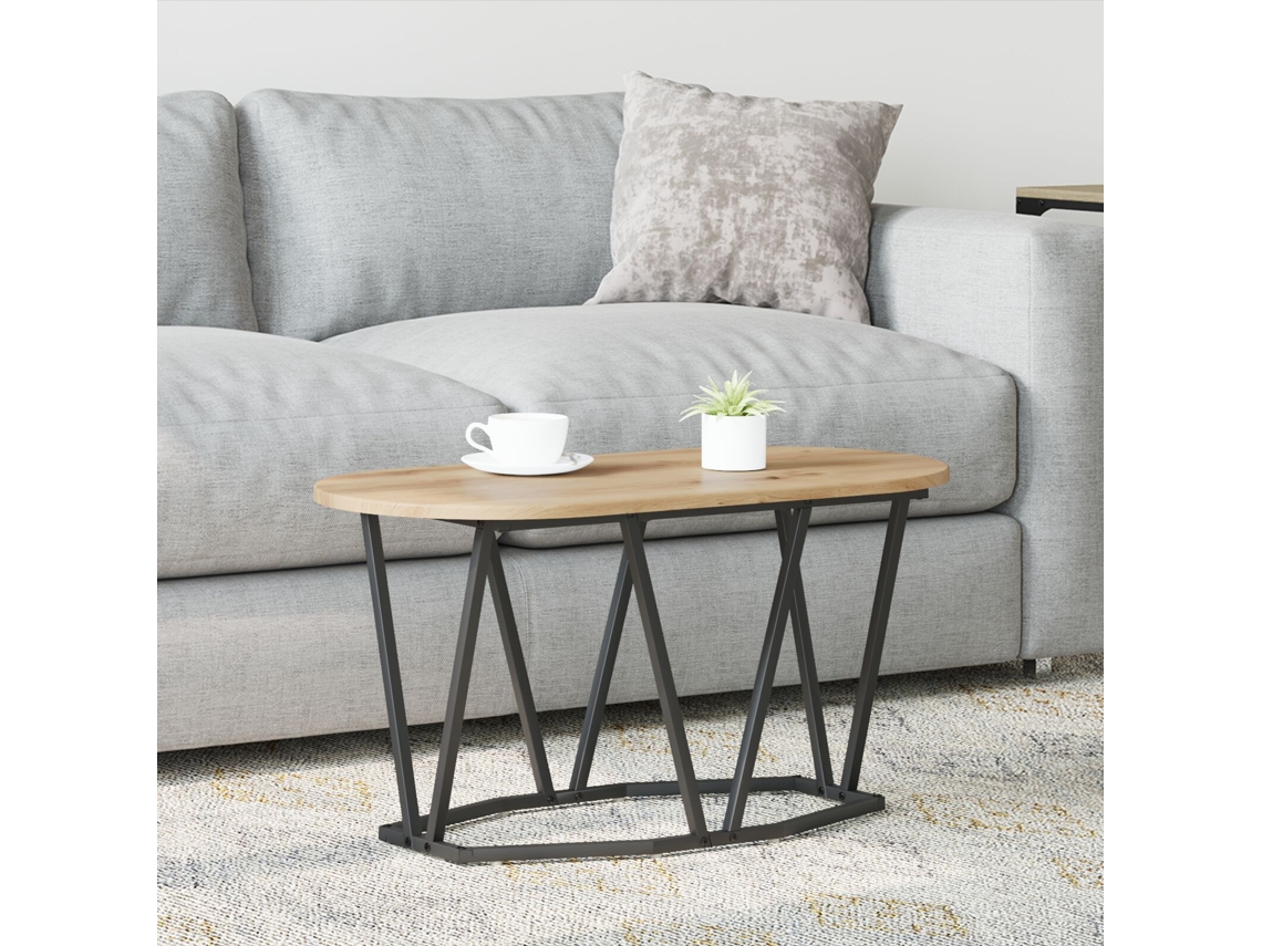 Mesa De Café Artisan De Roble De 80x40x40,5 Cm En Madera Y Metal