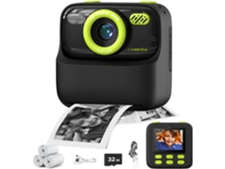 Cámara instantánea para niños Gertiz 1080p HD con pantalla IPS de 2,4 pulgadas, impresión térmica y tarjeta de 32 g, color negro y verde