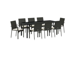 Maison Exclusive - Conjunto De Comedor De Jardín 9 Pcs Negro Ratán Sintético