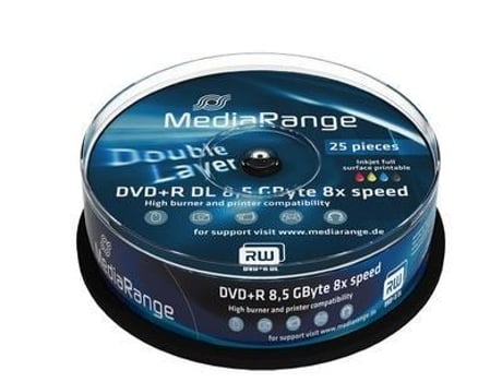 DVD+R Doble Capa 8x Tarta Imprimible 25 Unidades MEDIARANGE